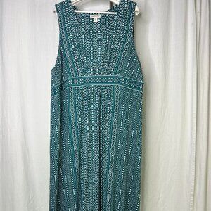 Coldwater Creek Teal White Black Print Sleeveless Loose Soft Maxi Dress Size 3X